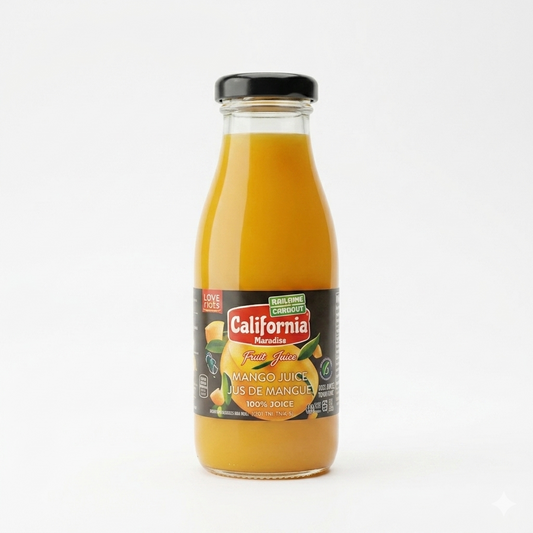 Bottle of California Mango Juice on a white background