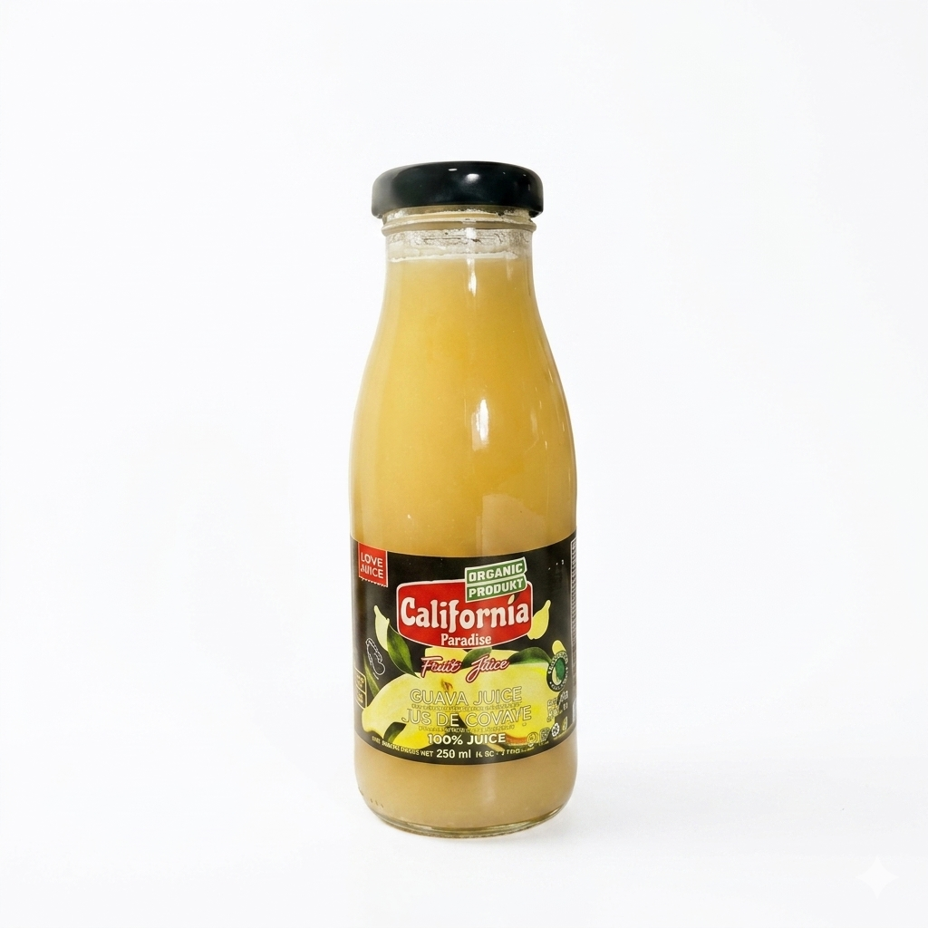 Bottle of California Pineapple juice on a white background