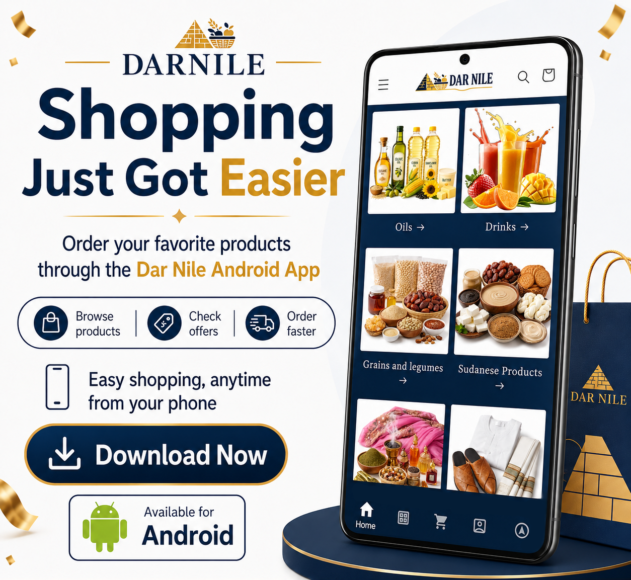 Advertisement for Darnile shopping app with smartphone displaying app interface and promotional text.