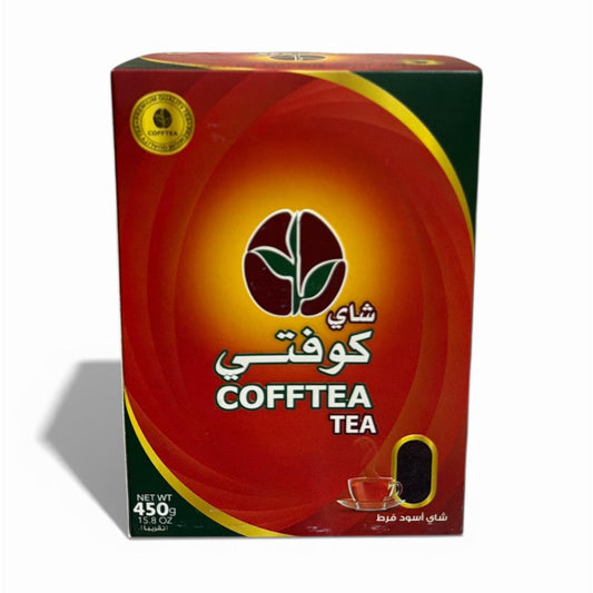 Box of Cofftea tea with a red and green design on a white background