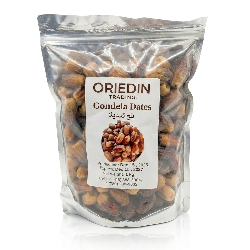 Bag of Oriedin Trading Gondela Dates with a clear front for visibility