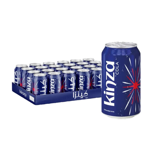 Packaging of Kinza Cola cans on a white background
