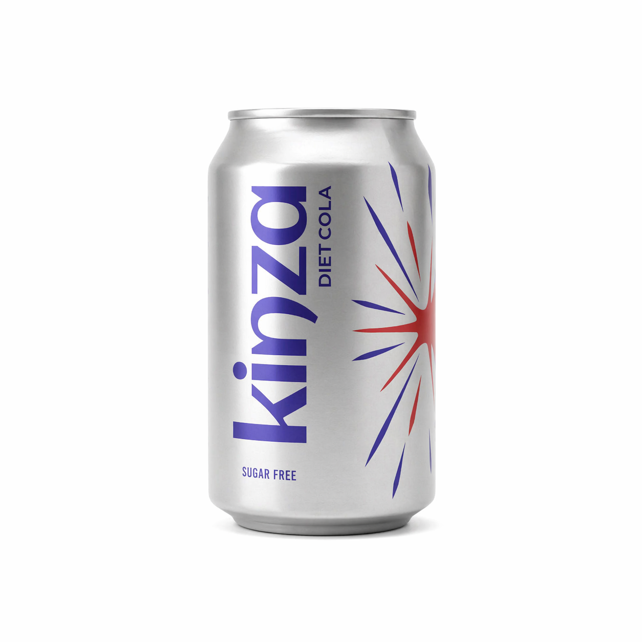 Silver can of Kinzza Diet Cola on a white background